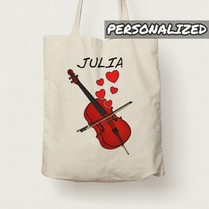 Personalized Cello Tote Bag, Custom Gift For Cellist, Cello Teacher Gift, Cello Valentines Gift, String Teacher, Wedding Musician Tote Bag