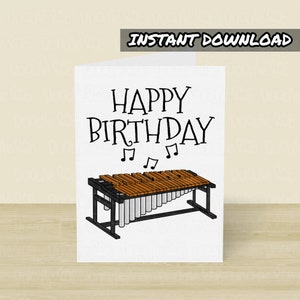 Printable Marimba Birthday Card, Printable Greeting Card, Instant Download, Marimba Birthday Card, Marimba Teacher, Percussionist Card