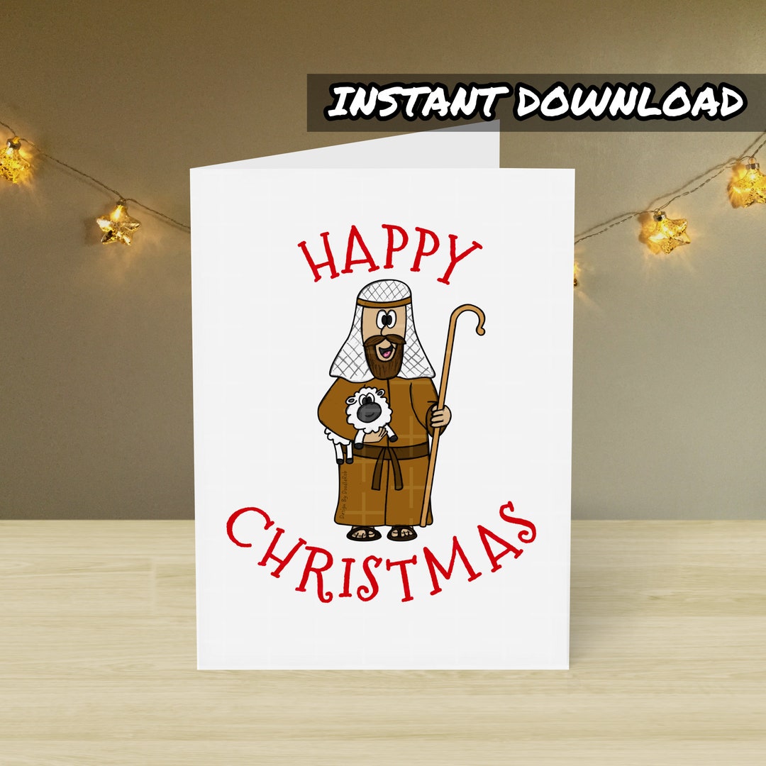 Printable Christmas Shepherd Card, Printable Xmas Card, Instant ...