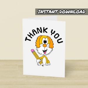 Cartão de agradecimento para cachorro, cartão de felicitações para impressão, download instantâneo, professor de escola, cartão de agradecimento para professor, fim de período, cartão de assistente de ensino