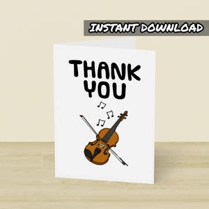 Cartão de agradecimento para violino, cartão de felicitações para impressão, download instantâneo, cartão de violinista, professor de violino, professor de música, professor de escola