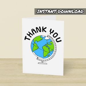 Tarjeta de agradecimiento para profesor de geografía, tarjeta de felicitación imprimible, descarga instantánea, profesor de escuela, fin de curso, tarjeta del Día de la Tierra
