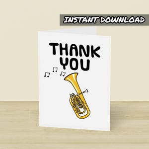 Cartão de agradecimento para trompa tenor, cartão de felicitações para impressão, download instantâneo, cartão para trompista, professor de trompa, professor de música, professor de escola