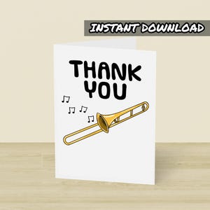 Cartão de agradecimento para trombone, cartão de felicitações para impressão, download instantâneo, cartão para trombonista, professor de trombone, professor de música, professor de escola