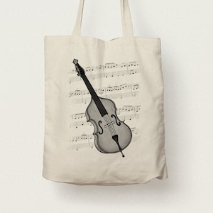 Double Bass Canvas Tote Bag, Bassist Bag, Bass Player, Double Bass Teacher Gift, String Teacher Gift, Jazz Musician Tote Bag
