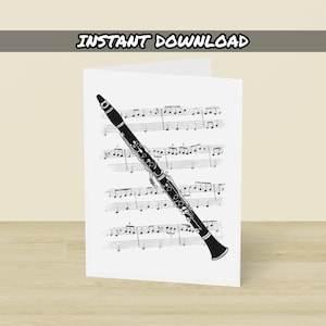 Biglietto d'auguri stampabile per clarinetto, download immediato, biglietto d'auguri per clarinetto, clarinettista, insegnante di clarinetto, musicista a fiato