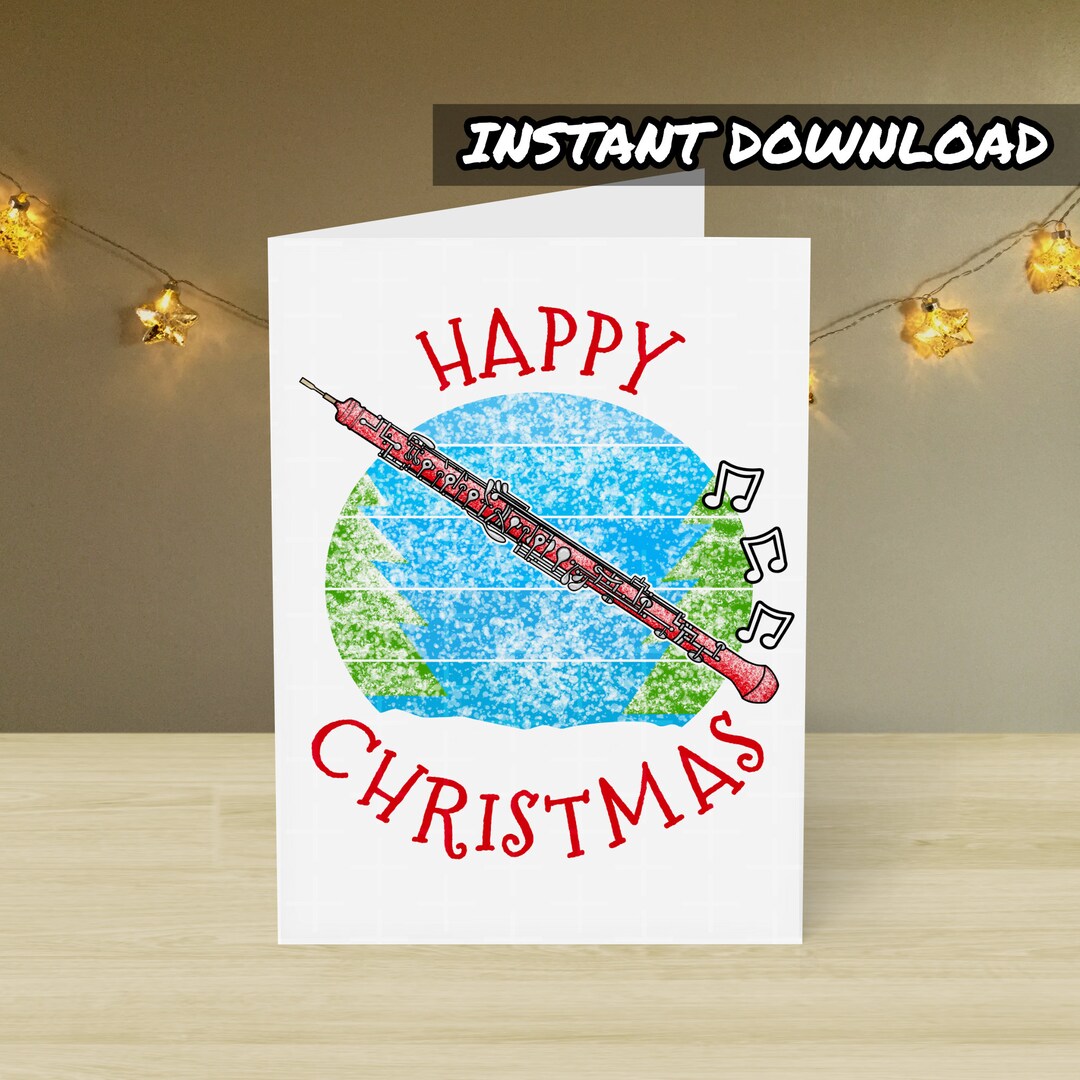 printable-oboe-christmas-card-printable-xmas-card-instant-etsy