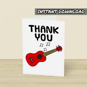 Cartão de agradecimento para ukulele, cartão de felicitações para impressão, download instantâneo, cartão para tocador de ukulele, professor de ukulele, professor de música, professor de escola
