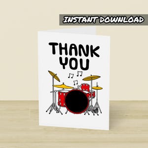 Cartão de agradecimento para professor de bateria, cartão de felicitações para impressão, download instantâneo, cartão de baterista, percussionista, professor de música, professor de escola