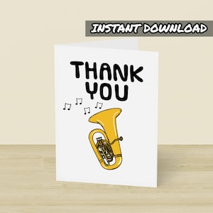 Cartão de agradecimento de tuba, cartão de felicitações para impressão, download instantâneo, cartão de tubaísta, professor de tuba, professor de música, professor de escola