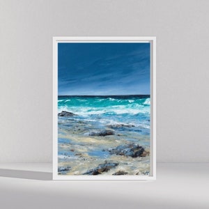 Cornwall beach print, beach print, Cornwall ocean, blue ocean, seascape print, seascapes, coastal inspired art, coastal inspired decor.