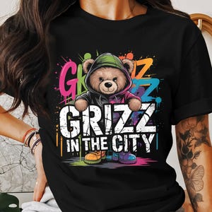 Urban Bear Digital Download, Graffiti Bear PNG, Cool Bear Art, Griz in the City, Instant Download, Dark Color Design, 300 DPI Image