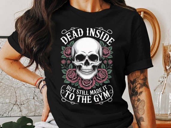 Dead Inside Gym Digital Art, Skull and Roses PNG, Workout Motivation Print, 300dpi, Instant Download, Gym Humor, Fitness Graphic