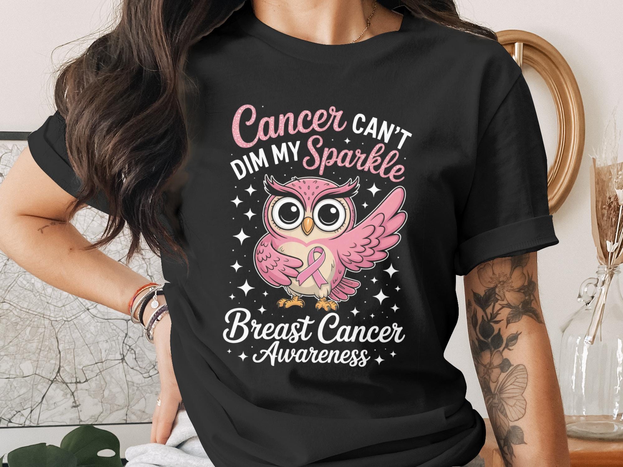 Breast Cancer Awareness Owl PNG, Cancer Cant Dim My Sparkle, Pink Ribbon, Instant Download, 300dpi, 