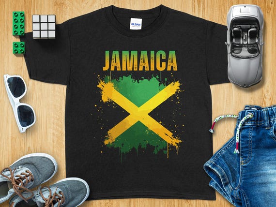 Jamaica Flag Splatter T-Shirt, Colorful Jamaican Pride Tee, Summer Vacation Shirt, Jamaica National Flag Art, Casual Graphic Tee