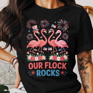 Patriotic Flamingos Digital Art, 4th of July PNG, Our Flock Rocks Print, USA Flags, Instant Download, 300dpi, Festive Decor