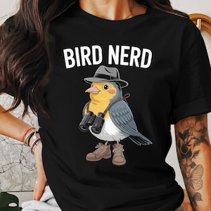 Camiseta unisex "Bird Nerd", divertida para observar aves, ropa para aficionados a la ornitología, regalo para amantes de las aves, camiseta genial con animales, binoculares, humor sobre aves
