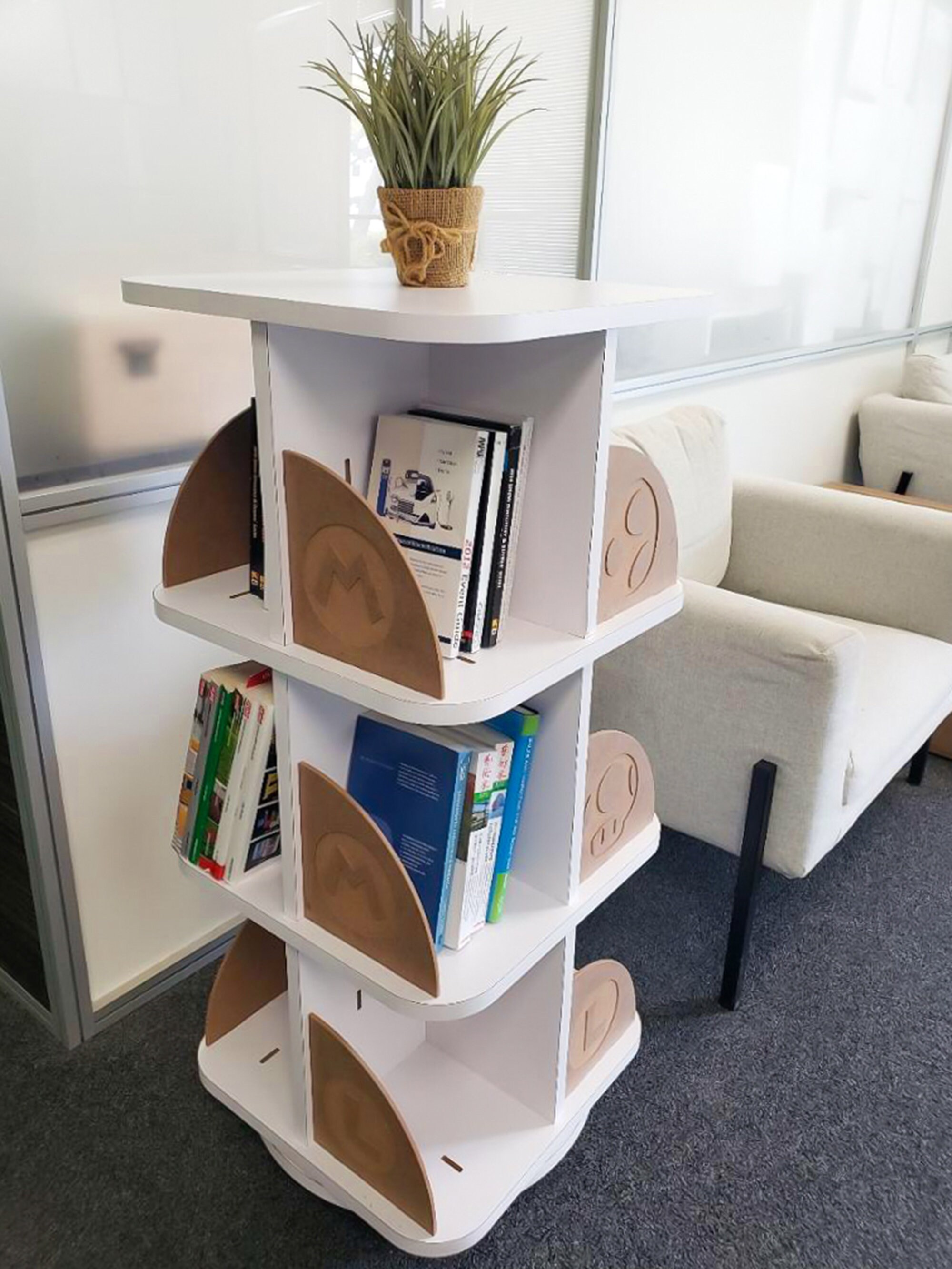 Bibliothèque Rotative 360° En Bois Massif - 5 étages Réglables, 160cm, Rangement Livres Et Déco, Pin Naturel