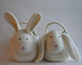 Felted Bunny Basket Knitting Pattern – Easter Basket PDF – Bulky Yarn – Two Ear Styles – Quick Knit Gift – Instant Download