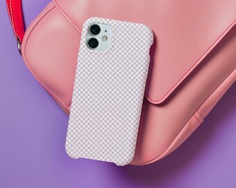 Fashion Phone Case Mockup with Purse, Mockup for Print-on-Demand, Lifestyle PNG, Canva Ready, PNG Overlay, Tough Case Mockup,
