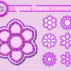 7 Flower shadow layered SVG Cut files for Cricut Maker, Cricut Joy, laser svg, 4 layer flower svg, DIY Birthday Cake Topper, diy card topper image 1