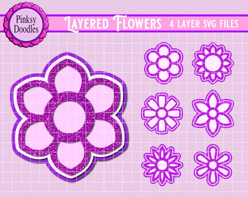 7 Flower shadow layered SVG Cut files for Cricut Maker, Cricut Joy, laser svg, 4 layer flower svg, DIY Birthday Cake Topper, diy card topper image 1