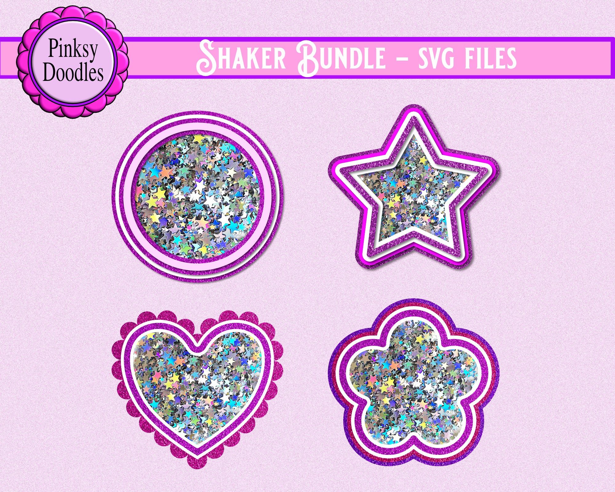 Shaker cake topper templates bundle comes with 8 shapes.