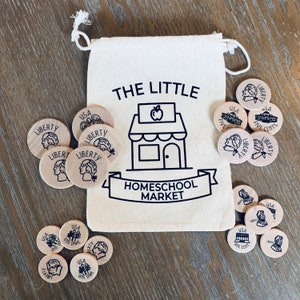 Wooden Play Money Set: Handmade Toy Coins for Math Learning