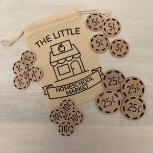 Pretend Money Wood Play Money Multi-Size Hand Made