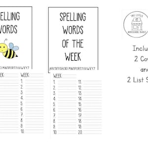 Homeschool Teacher Spelling Book Workbook Planner Weekly Spelling Words