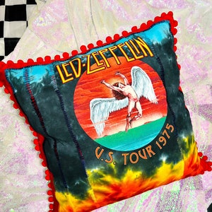 Led Zeppelin Tie Dye Paneled Red Velvet Throw Pillow | Rock N Roll Home Decor