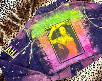 Aaliyah Painted Purple Crop Denim Jacket | Rock N Roll Clothing