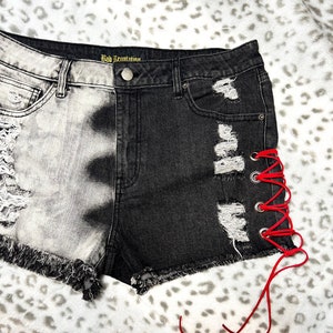 Leather Laced Denim Shorts | Rock N Roll Style