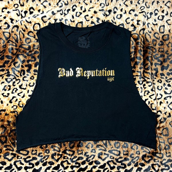 Bad Reputation Black and Gold Crop Muscle Tank | Rock N Roll Clothing