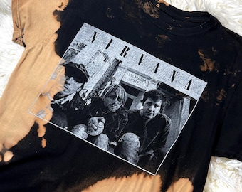 Nirvana Band Photo Bleach Dye T Shirt | Rock N Roll Clothing