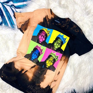 Biggie 4 Color Portrait Warhol Inspiriertes Bleichfarben T Shirt
