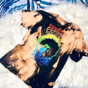 Jimi Hendrix Rainbow Haze Bleach Dye Rock N Roll T Shirt