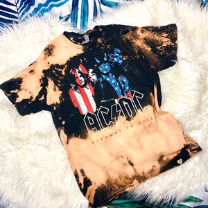 ACDC American Flag Bleach Dye Rock N Roll Band T Shirt
