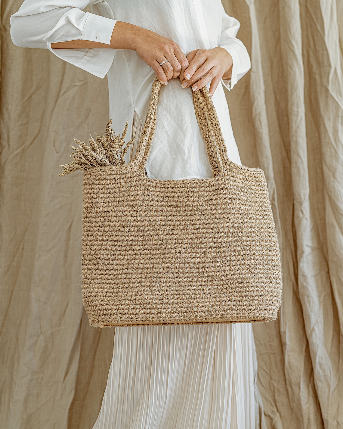 Rectangular tote bag for women. Large shopping bag with long | Etsy