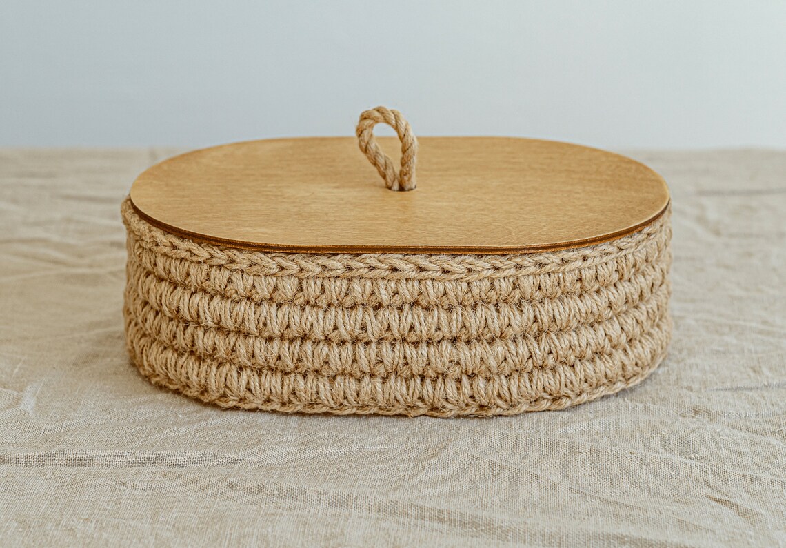 Gewebter Aufbewahrungskorb mit Deckel. Häkelkorb für | Etsy