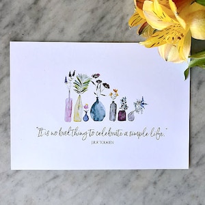 Simple Life Quote Print | J.R.R Tolkien Quote, Quote Wall Art, Hand Painted, Watercolor Flower and Vases, Calligraphy, Home Decor