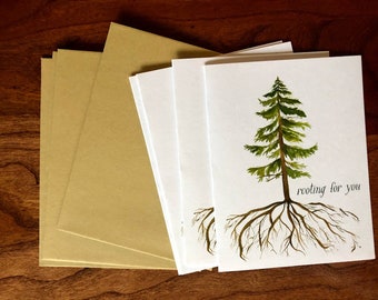 Rooting For You Cards | Encouragement Cards, Set of 4 Greeting Cards, Notecards, Stationery, Watercolor Cards, Watercolor Tree