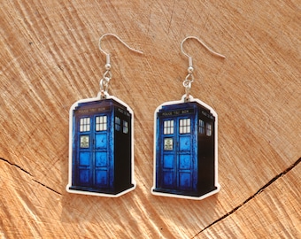 Tardis Earrings | Doctor Who Jewellery | Whovian Gift | Blue Police Box | Sci-fi TV Pop Culture Accessory |