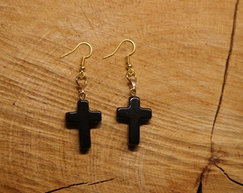 Gothic Earrings Crystal Glass Cross| Goth, Halloween, Alternative, Beautiful, Old Antique Unique