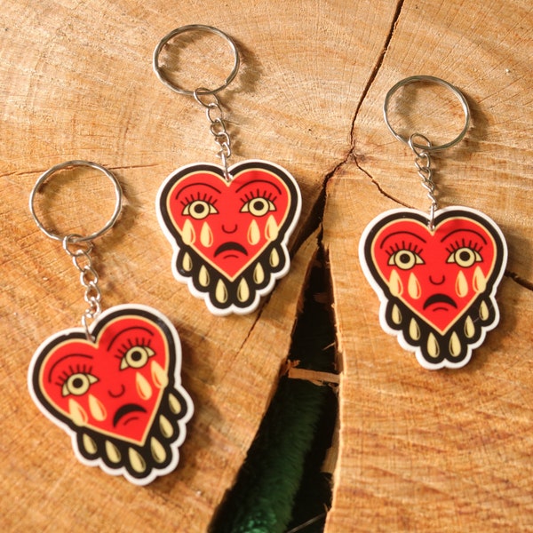 Alternative Keyring | Sad Heart Alt Goth Emo Punk Gothic Style Halloween Spooky Traditional