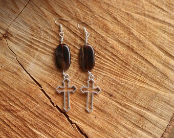 Gothic Earrings | Silver Religious Cross| Goth, Halloween, Alternative, Beautiful, Old Antique Unique