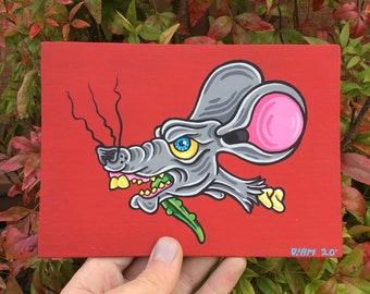 DEAD RAT // 5x7 acrylic painting , rat art