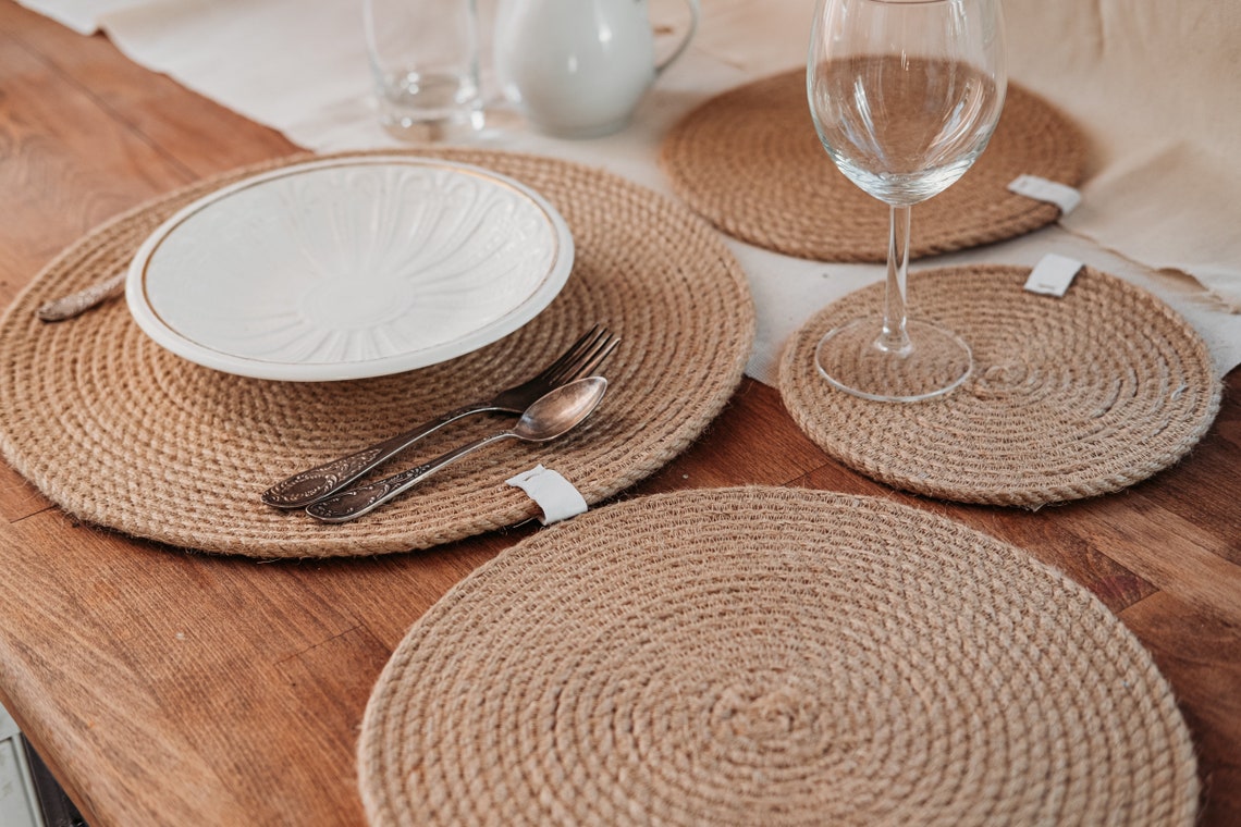 Jute Round Placemats Set of 4rustic Place Mats for Farmhouse Etsy
