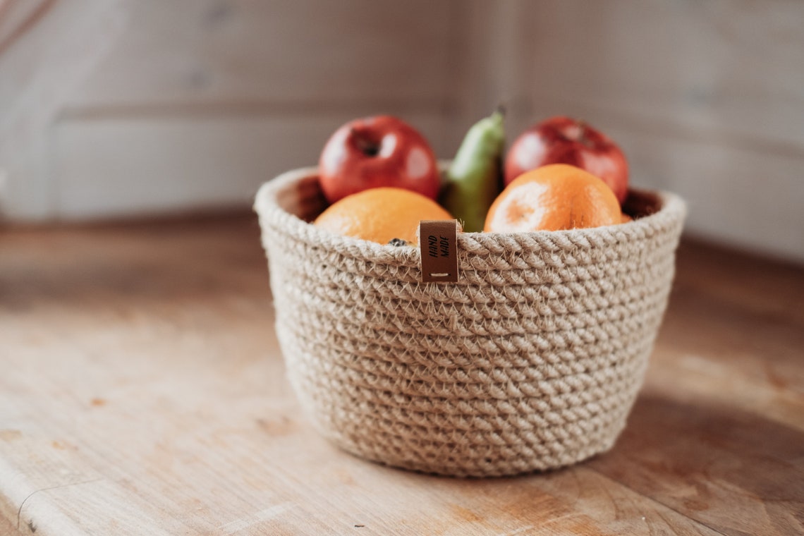 Jute fruit basket. Storage basket handsewn from natural jute Etsy