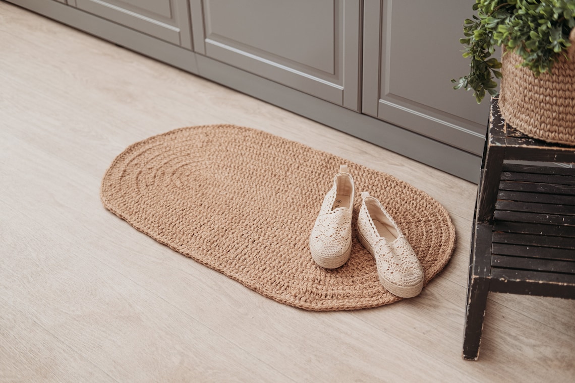 Oval jute rugnatural bathroom rug front door mat. Farmhouse Etsy